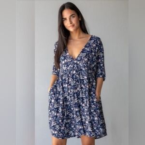 NATURAL LIFE Navy Floral Babydoll Dress With Pockets